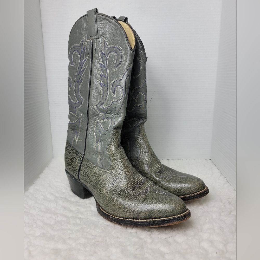Vtg Morgan & Miller Boots Men's Size 9E Gray Bullhide Leather Western Cowboy